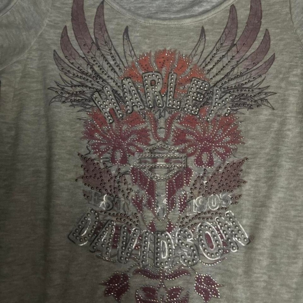 Women's Cream Harley Davidson long sleeve large top with fringe #fringetop‎ - Picture 2 of 7